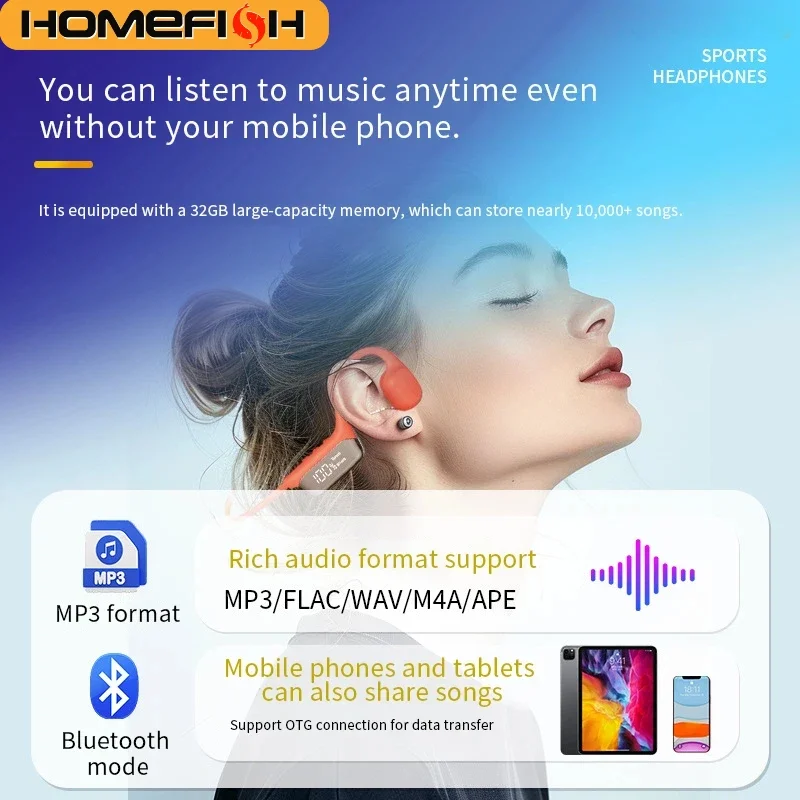 Open Ear Air Conduction Headphones - HOMEFISH S10 IPX8 Waterproof Bone Conduction
